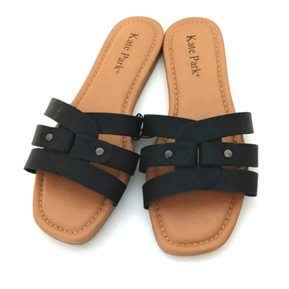 KATE PARK STRAPPY SLIP-ON FLAT SANDALS NWOT SIZE 6 - Picture 2 of 11